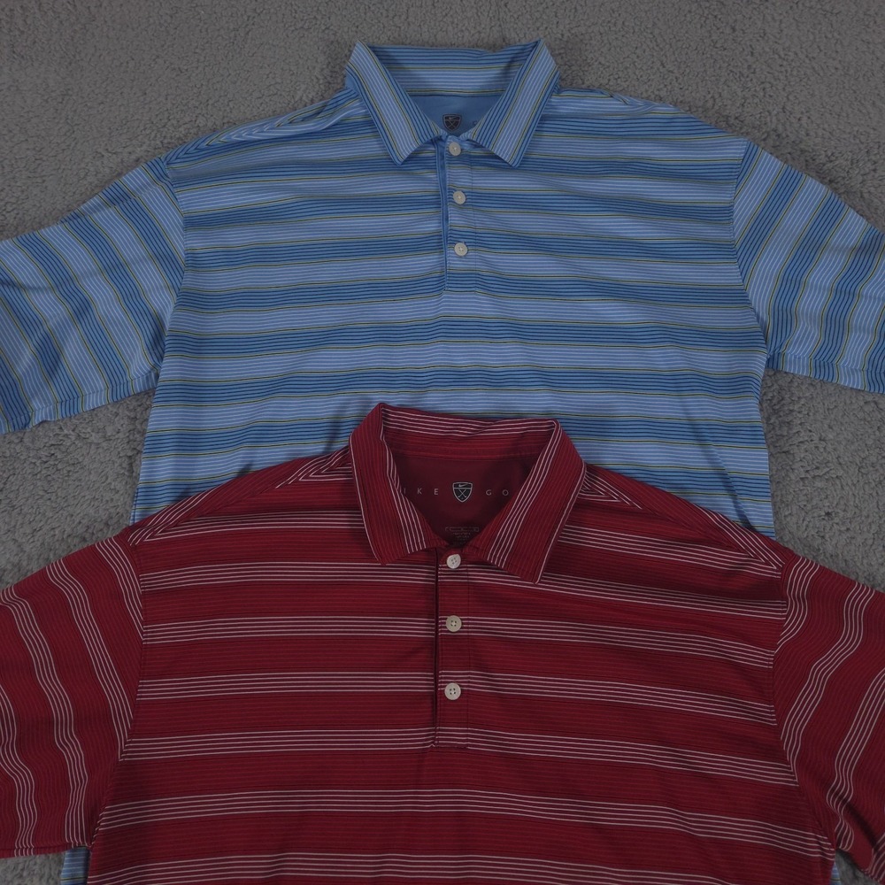 LOT OF 2 Nike Polo Shirt Mens Large Short Sleeve Striped DriFit Performance Golf
